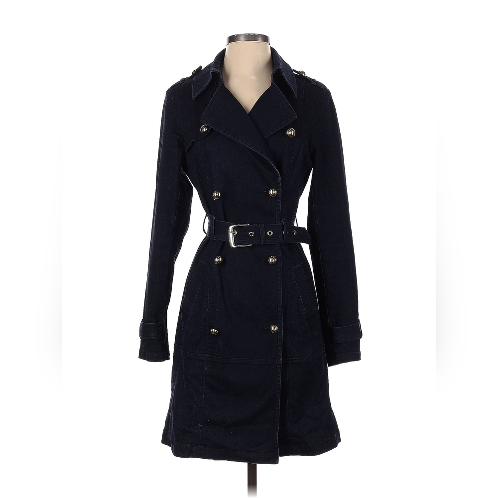 INC International Concepts Denim Trench Coat Belted Jacket Dark Blue Sz Nwot